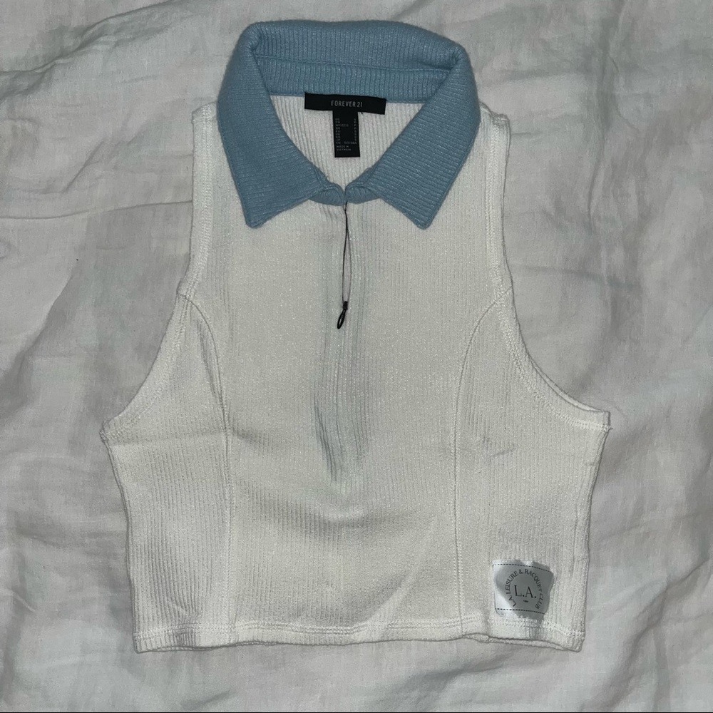 BRAND NEW Collared White and Blue Zip Up Polo Tank